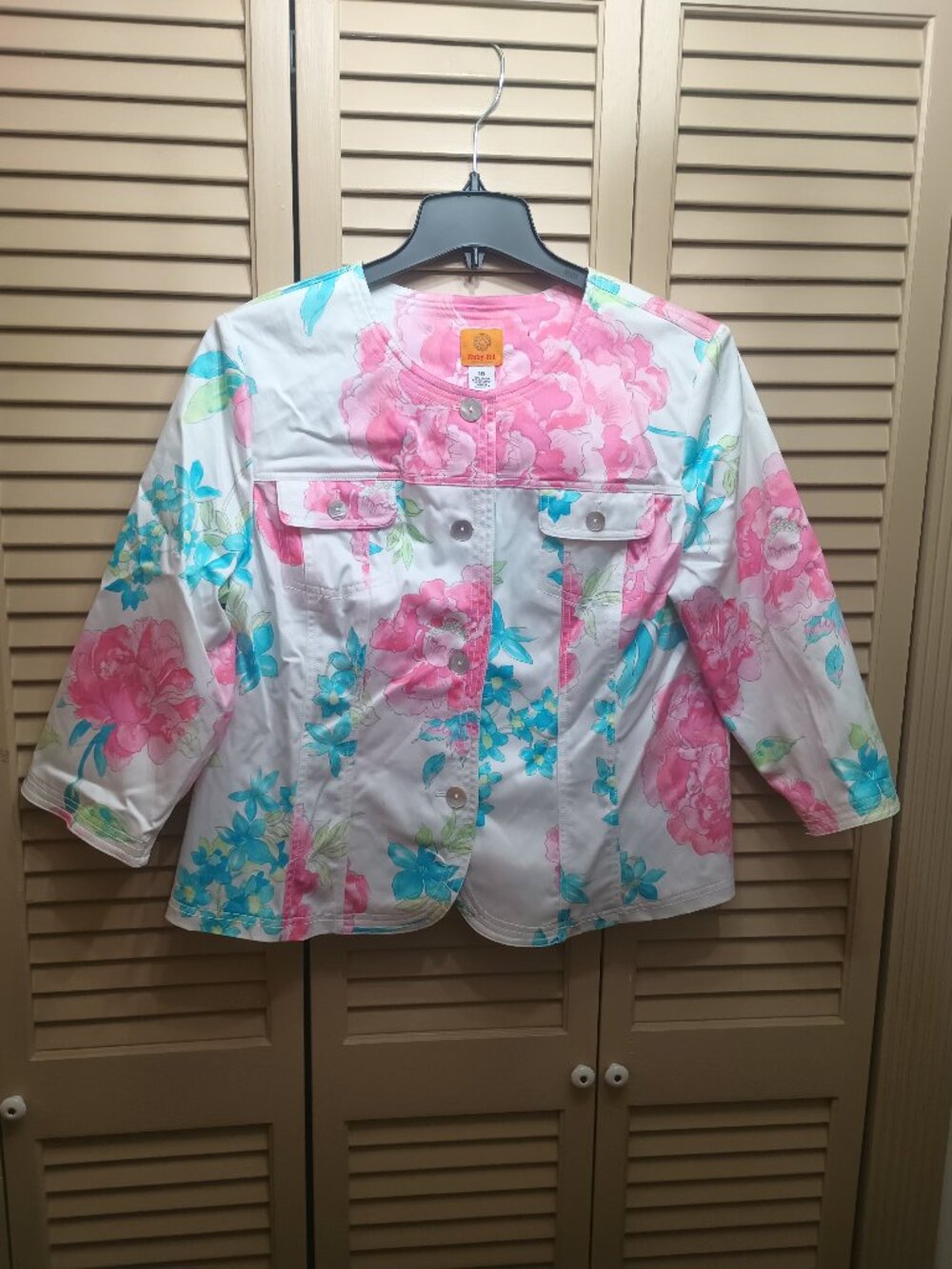 Ruby Rd Colorful 3/4 Sleeve Floral Button Up Jacket Sz 18